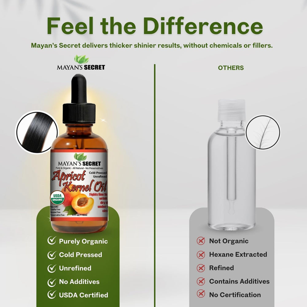 Mayan's Secret apricot oil used for hair conditioning and shine