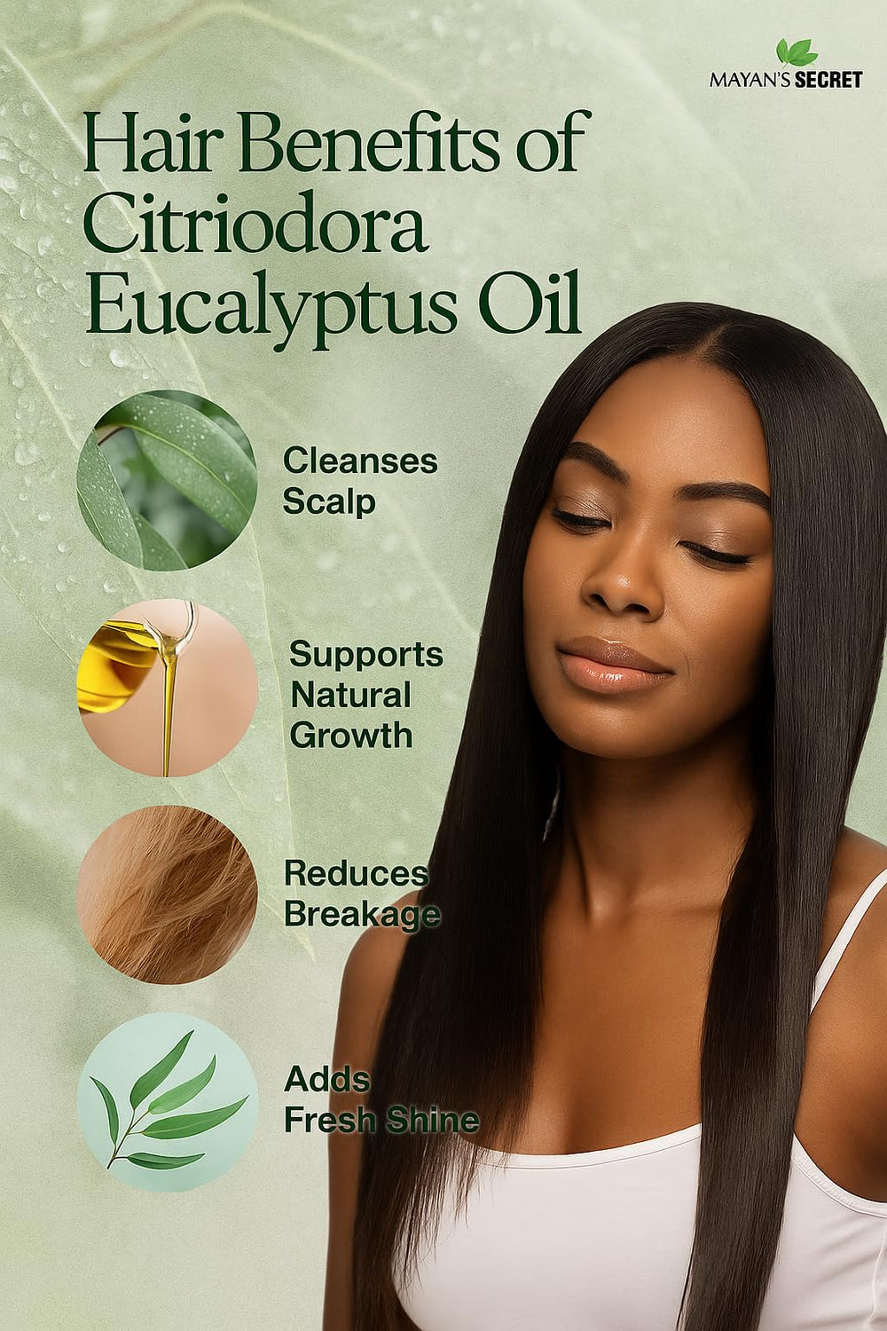 Mayan's Secret Citriodora Eucalyptus oil dropper for precise, diluted applications.
