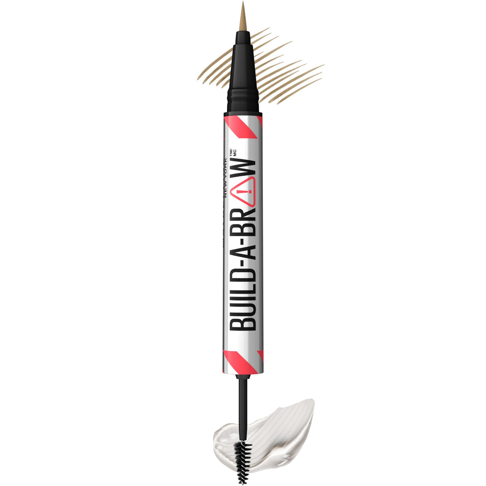 Maybelline Build-A-Brow brow pen close-up shows hair-like strokes for natural brows.