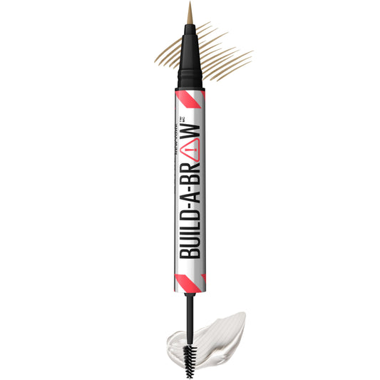 Maybelline Build-A-Brow brow pen close-up shows hair-like strokes for natural brows.