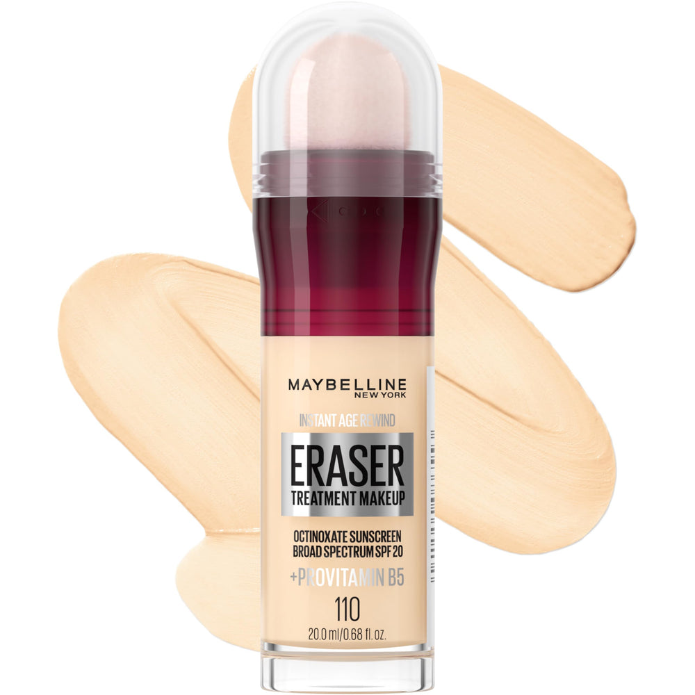 Maybelline Instant Age Rewind Eraser Foundation bottle delivers a smooth, even complexion.