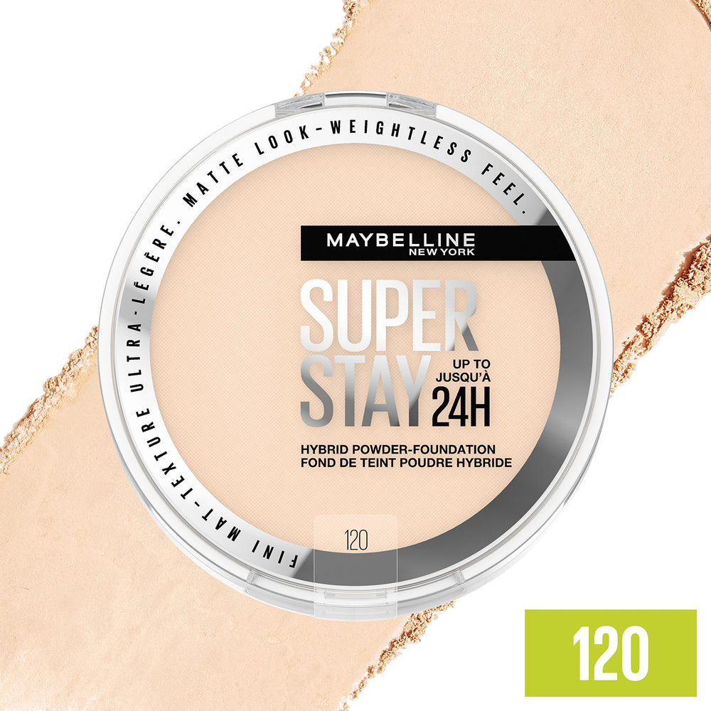 Maybelline Super Stay Hybrid Powder Foundation blending into a seamless matte look.