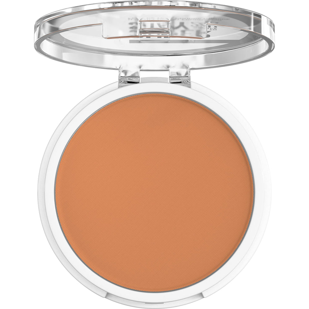 Close-up shows soft matte finish and medium-to-full coverage from Maybelline foundation.