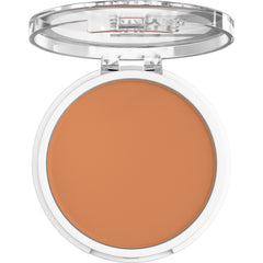 Close-up shows soft matte finish and medium-to-full coverage from Maybelline foundation.