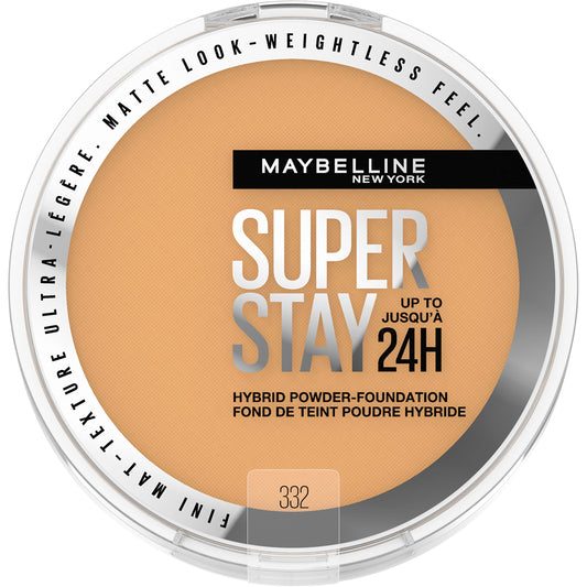 Maybelline Super Stay Hybrid Powder Foundation swatch; medium coverage for natural matte finish