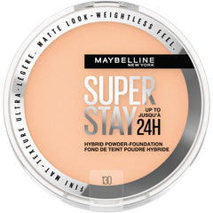 Maybelline Super Stay Hybrid Powder Foundation soft-matte look for all-day wear.