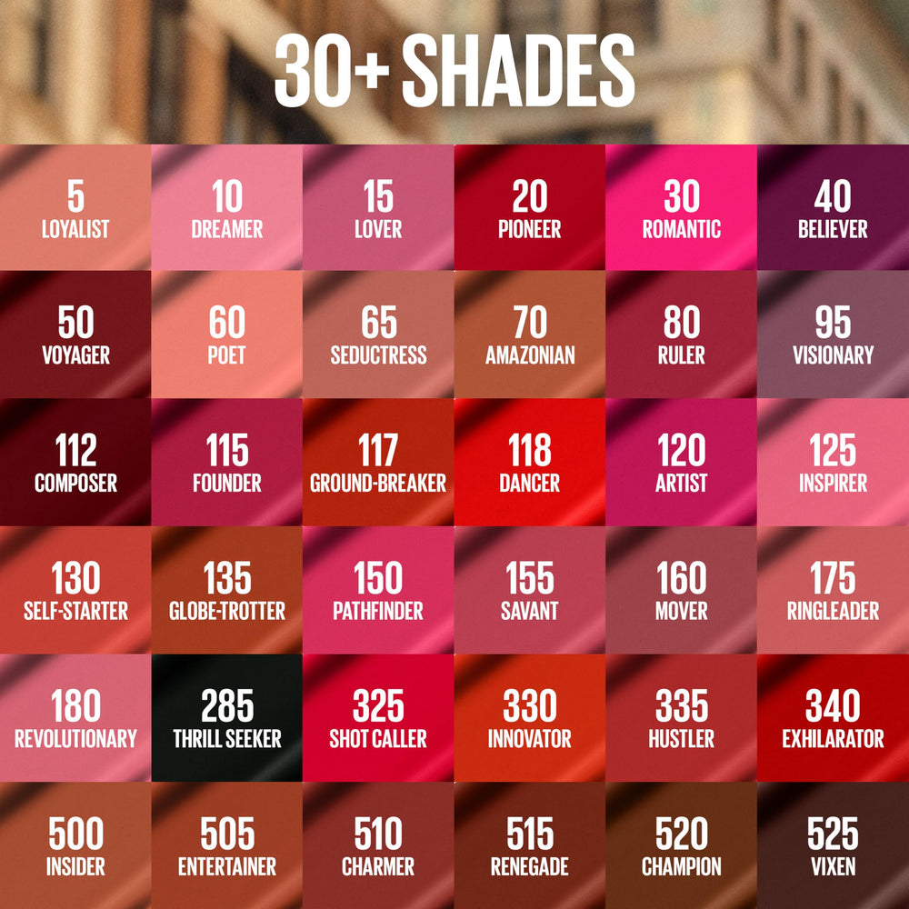 Maybelline swatches reveal over 30 saturated matte shades in the collection.