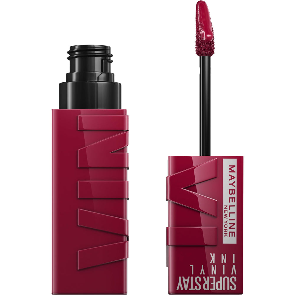 Maybelline Super Stay Vinyl Ink berry burgundy lip swatch showing long wear and shine