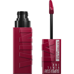 Maybelline Super Stay Vinyl Ink berry burgundy lip swatch showing long wear and shine
