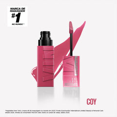 Maybelline Super Stay Vinyl Ink applicator swipe demonstrates precise, transfer-resistant application