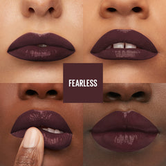 Maybelline Super Stay Vinyl Ink shade range swatch, from nude to bold colors.
