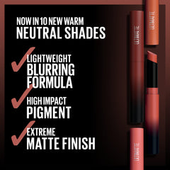 Close-up of Maybelline Ultimatte More Cedar being applied for a smooth matte glide.