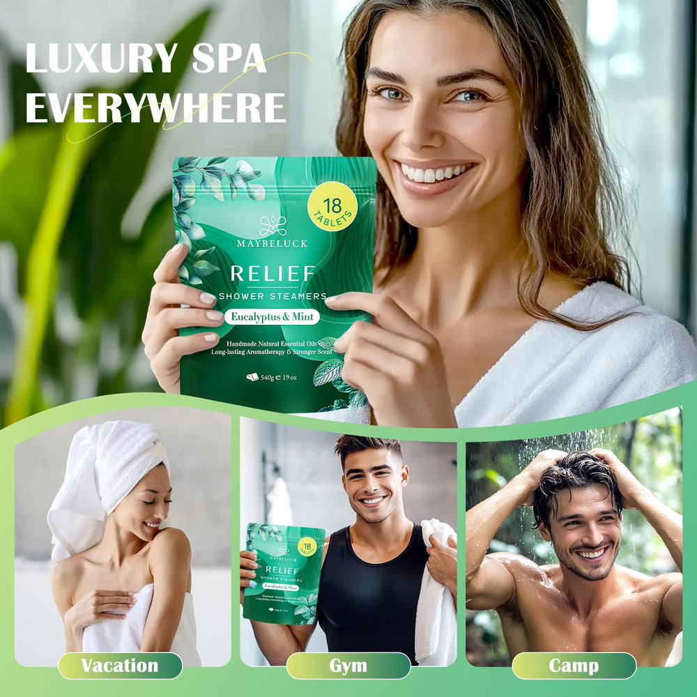 Natural ingredients highlight eucalyptus and mint for revitalizing scent.
