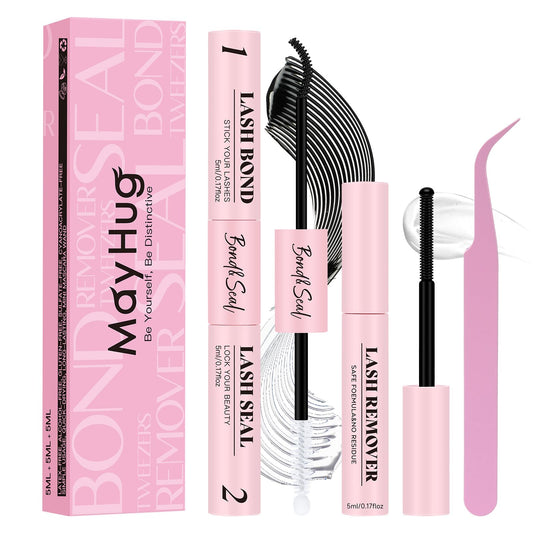 Mayhug lash cluster kit contents shown for at-home DIY lash extensions.