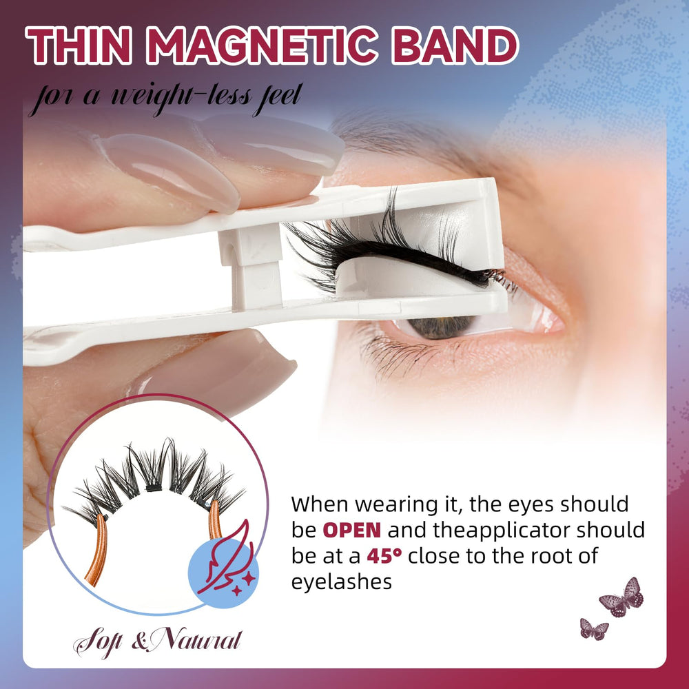 Mayhug magnetic-applicator helps precise placement for a clean lash line.