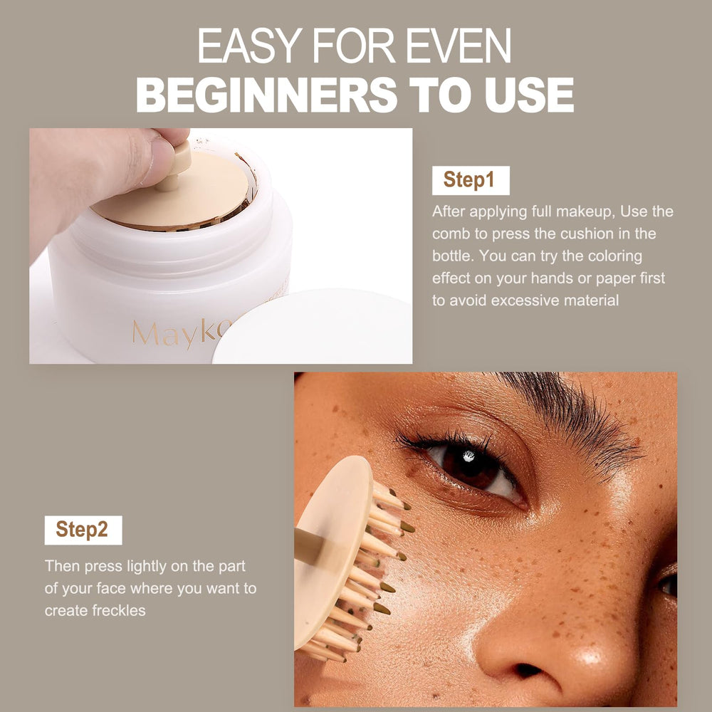 MAYKOO freckle look on cheeks enhances sun-kissed glow.
