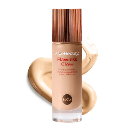 MCoBeauty Flawless Glow bottle closeup for radiant makeup