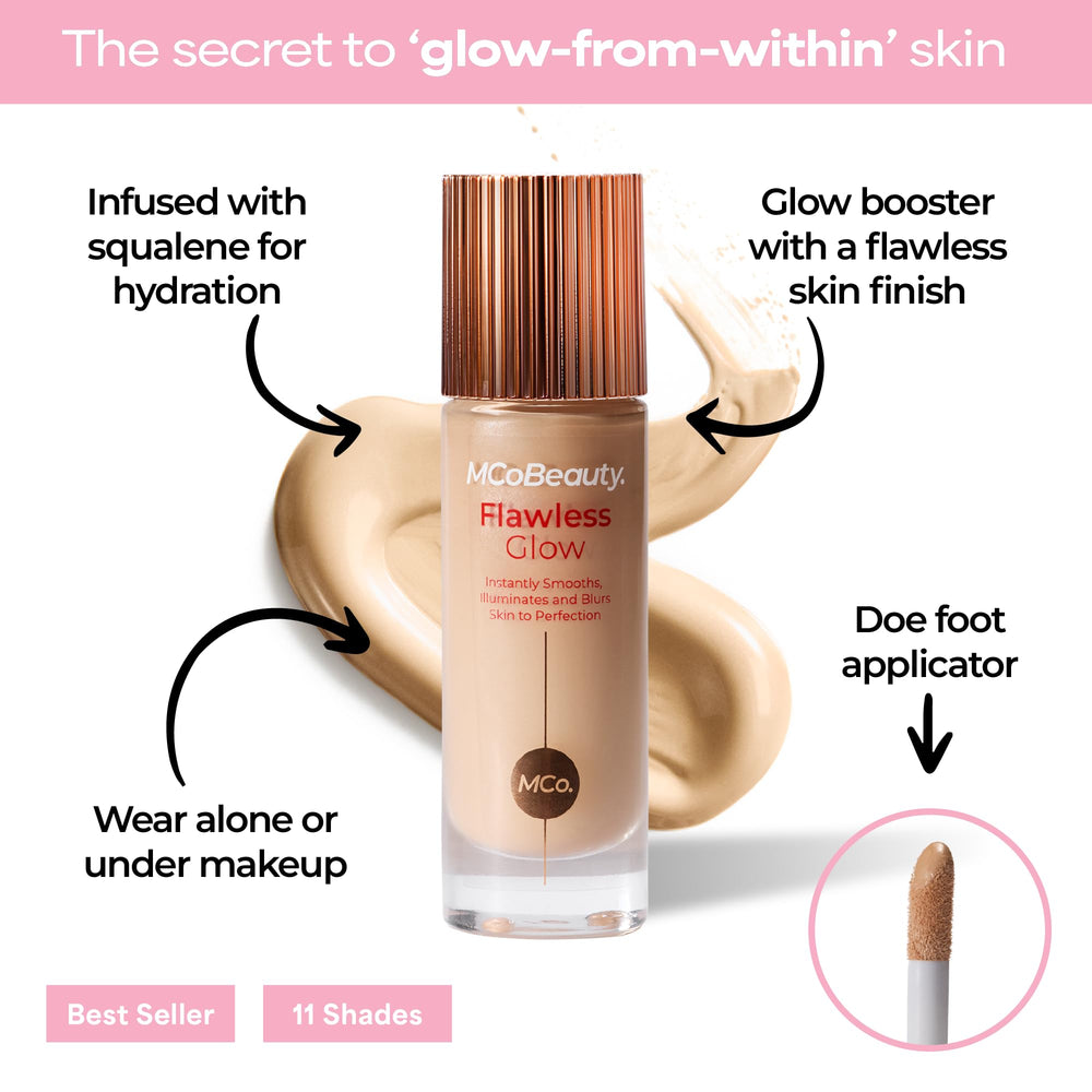 MCoBeauty Flawless Glow doe-foot applicator enables precise cheek placement.