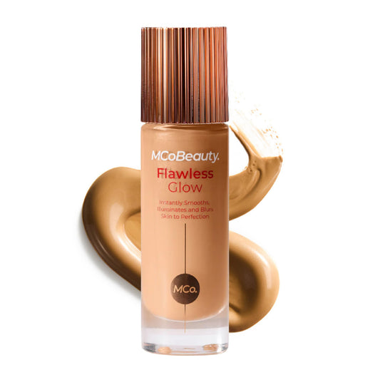 MCoBeauty Flawless Glow bottle showing radiant, dewy finish