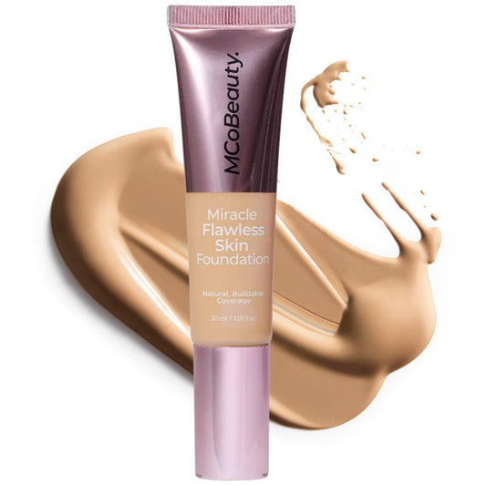 MCoBeauty Miracle Flawless Skin Foundation bottle showing dewy finish for natural glow.