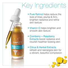 MD Complete advanced vitamin C formula ingredients displayed as potent antioxidants