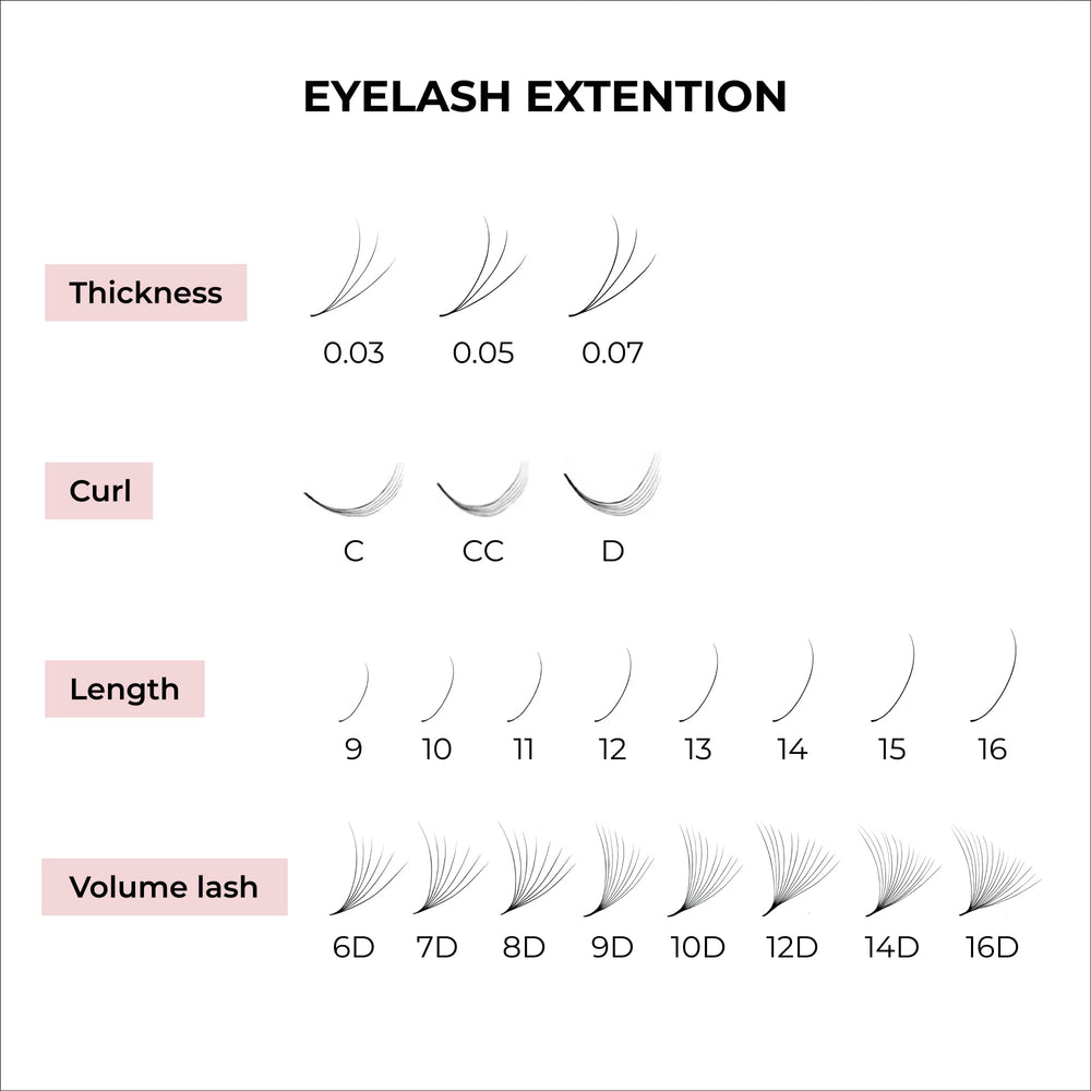 MDC Lashes promade fans D curl 8-18 mm for bold volume with precise base.