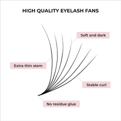 MDC Lashes Promade Fans PBT synthetic material offers vegan, very black lashes