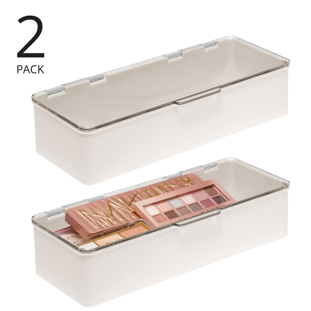 mdesign hinged lid plastic cosmetic box clear keeps items dust-free and visible