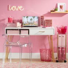 mdesign nail polish storage bin holds polishes securely on a dresser