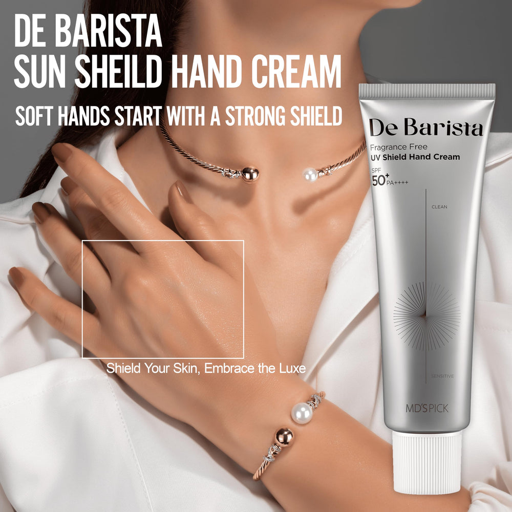 MD'S PICK De Barista Sun Shield Hand Cream SPF50+ hydrates without greasiness for all-day comfort.