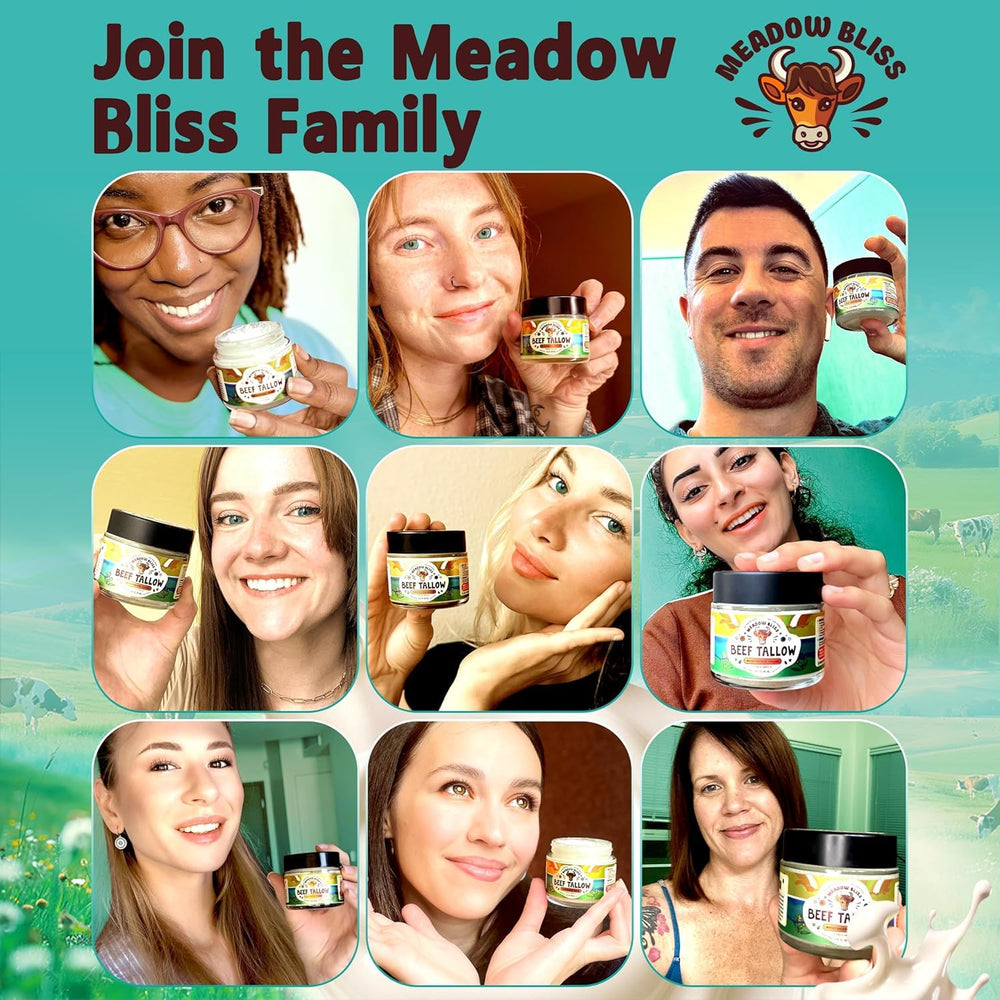 Meadow Bliss grass-fed label on bottle underscores premium tallow.
