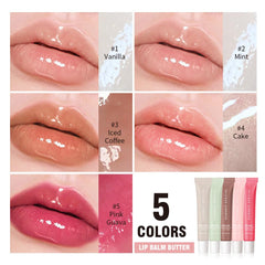 Mebeakin lip butter set swatch demonstrates creamy, non-sticky application for soft lips.