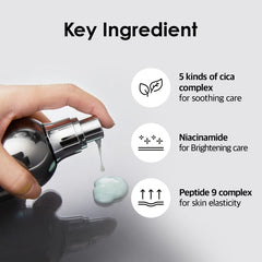 MEDI-PEEL Peptide 9 Volume White Cica Essence applied on skin for soothing glow.