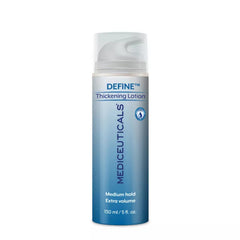 Mediceuticals Define Thickening Lotion bottle on sink for daily styling
