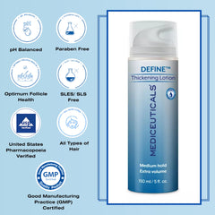 Lifestyle shot of Mediceuticals Define Thickening Lotion in action for volume