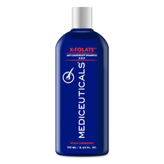 Mediceuticals X-Folate Shampoo bottle pour for easy daily use and dandruff relief.