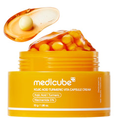Medicube Capsule Cream bottle with kojic-turmeric blend for even tone.