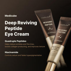 Medicube Eye Serum closeup shows 20kppm peptide complex for refreshed under-eye appearance.