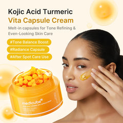 Close-up of Medicube kojic acid capsules for targeted tone care.