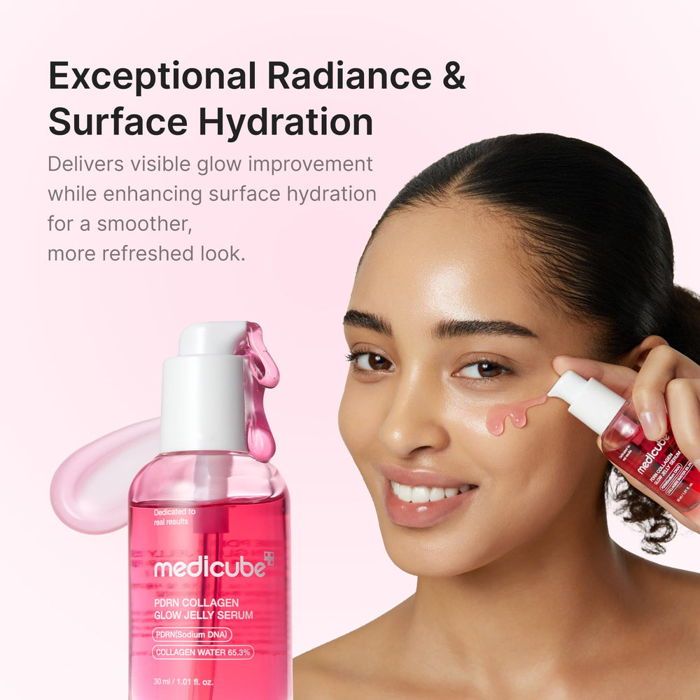 Close-up of the glowing finish from Medicube PDRN Pink Jelly Serum
