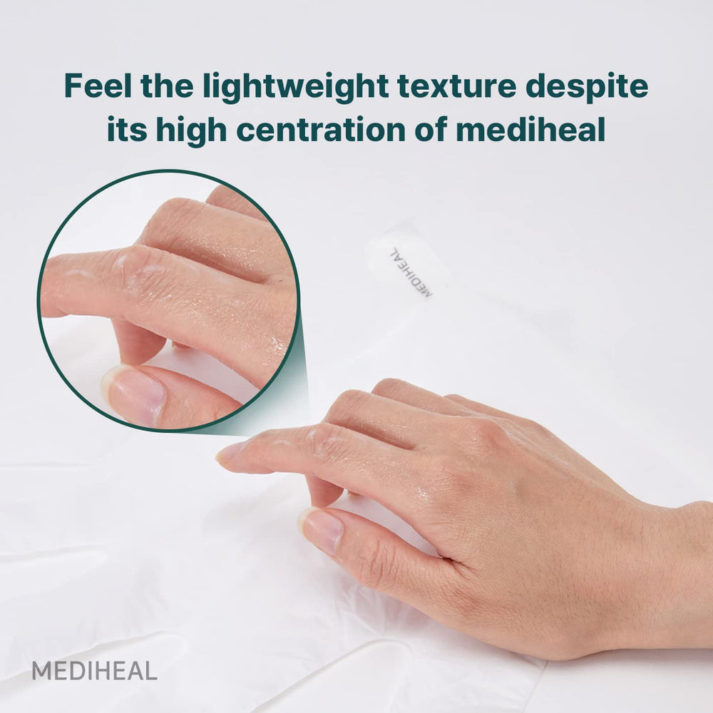 Mediheal Derma Layer Hand Mask vitamin E closeup suggests nourishing benefits.