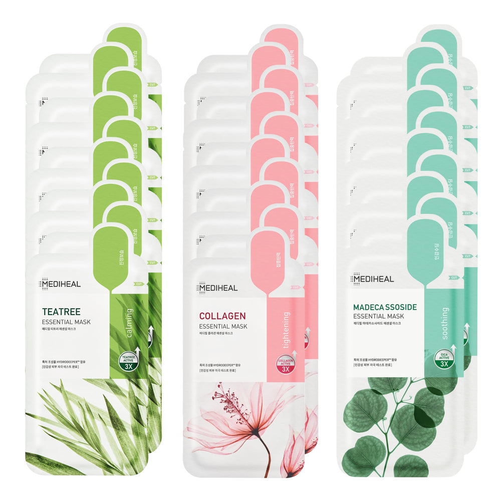 Mediheal Sheet Mask Essential Collagen Tea Tree Madecassoside collection boosts hydration and balance