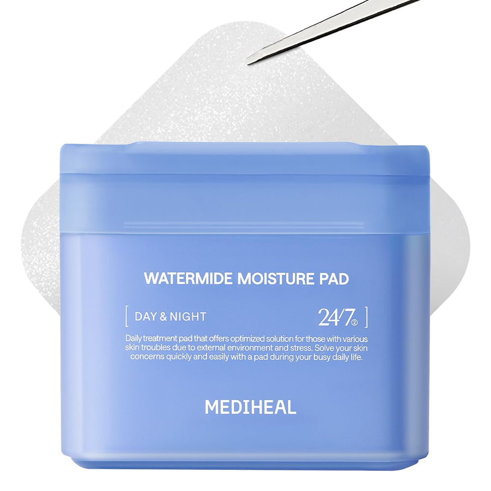 Mediheal Watermide toner pad packaging highlighting eco-friendly square pads for hydration.