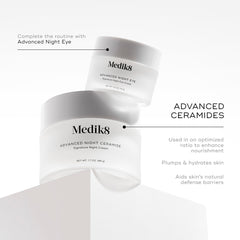 Medik8 Advanced Night Ceramide eye-area detail suggests a smoother look around the eyes.