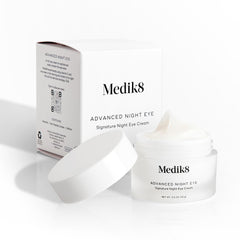 Close-up of Medik8 Advanced Night Eye Cream dispense for easy nighttime use