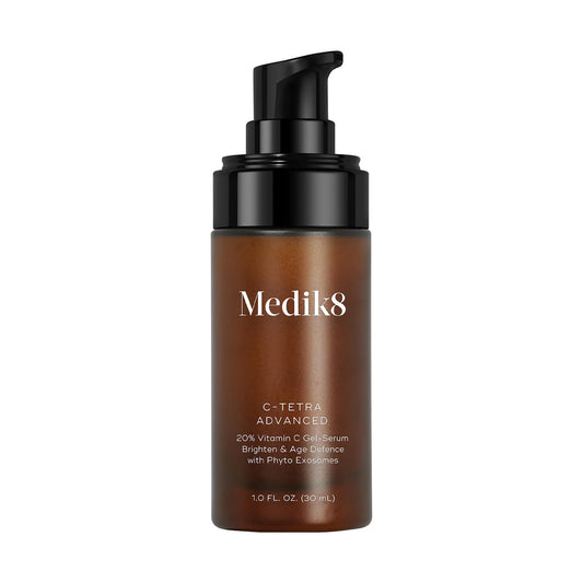Medik8 C-Tetra Advanced bottle closeup showing premium packaging for daily vitamin C routine.