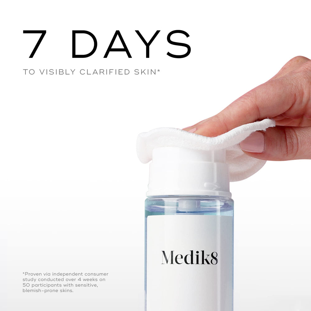 Medik8 Press and Clear toner bottle closeup highlighting Gentle-Release technology