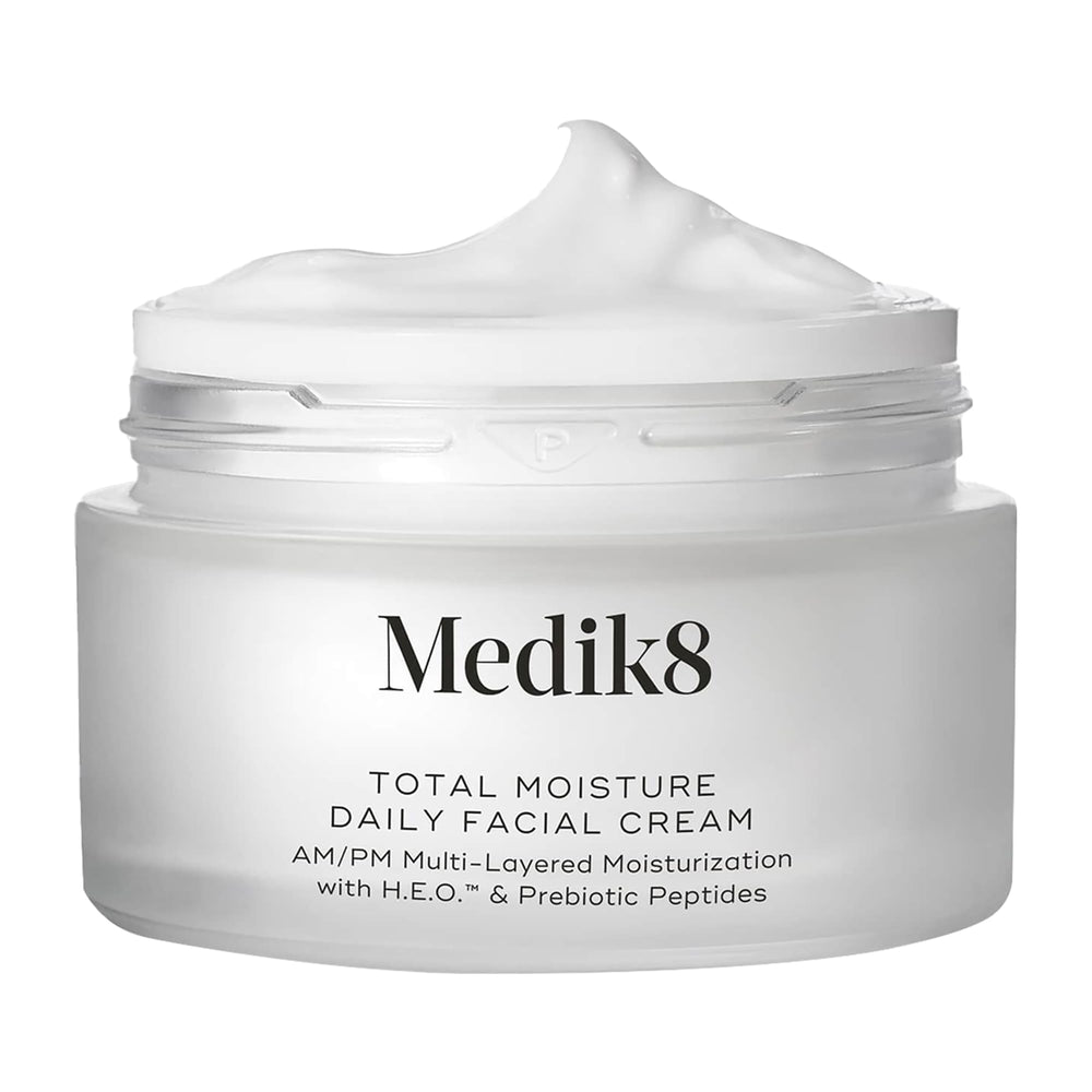 Medik8 Total Moisture jar close-up with rich cream for daily hydration.
