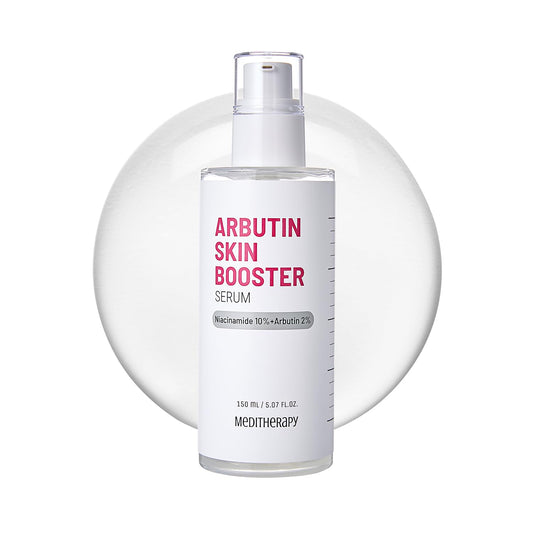 MEDITHERAPY Arbutin Serum bottle pour for smooth skin.