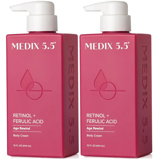 Medix 5.5 Retinol Body Lotion bottle image showing premium packaging for firming hydration.